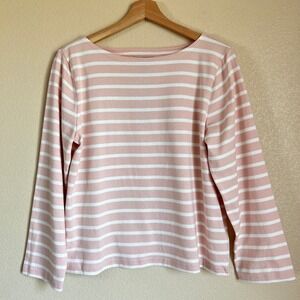 J.Crew Size M Shirt Classic Fit Striped Boatneck Long Sleeve Cotton Pink White